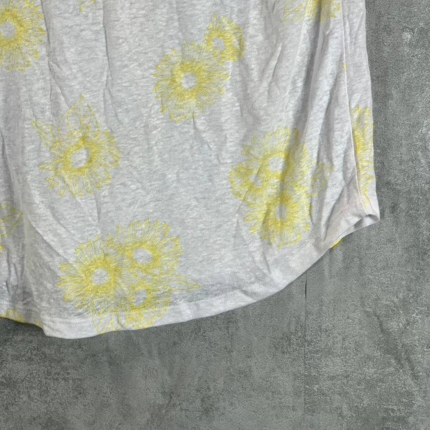 STYLE & CO Women's Yellow Combo Spring Escape Floral-Print Henley Top SZ M