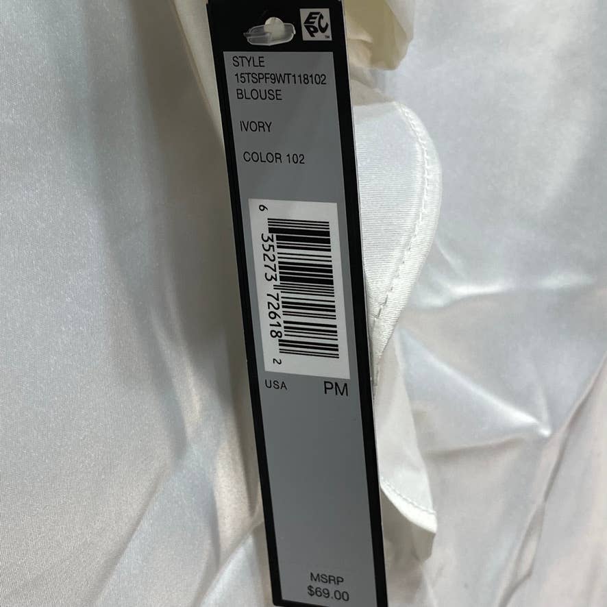 TAHARI ASL Petite Ivory Stand Collar Ruffle-Trim Long Sleeve Top SZ P/M