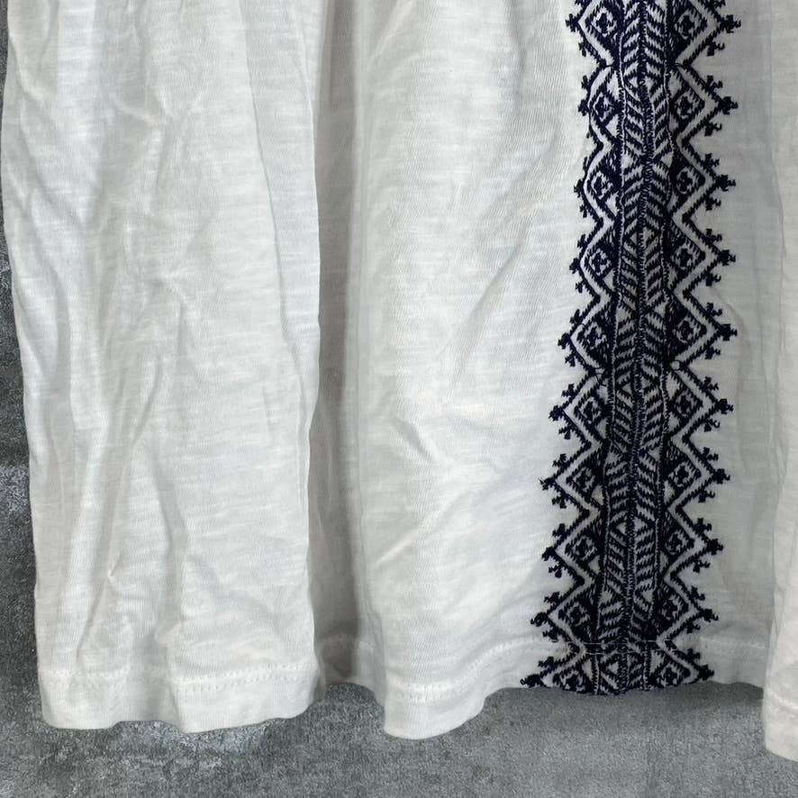 STYLE & CO Women's Bright White Embroidered-Trim Tie-Neck Short Sleeve Top SZ S