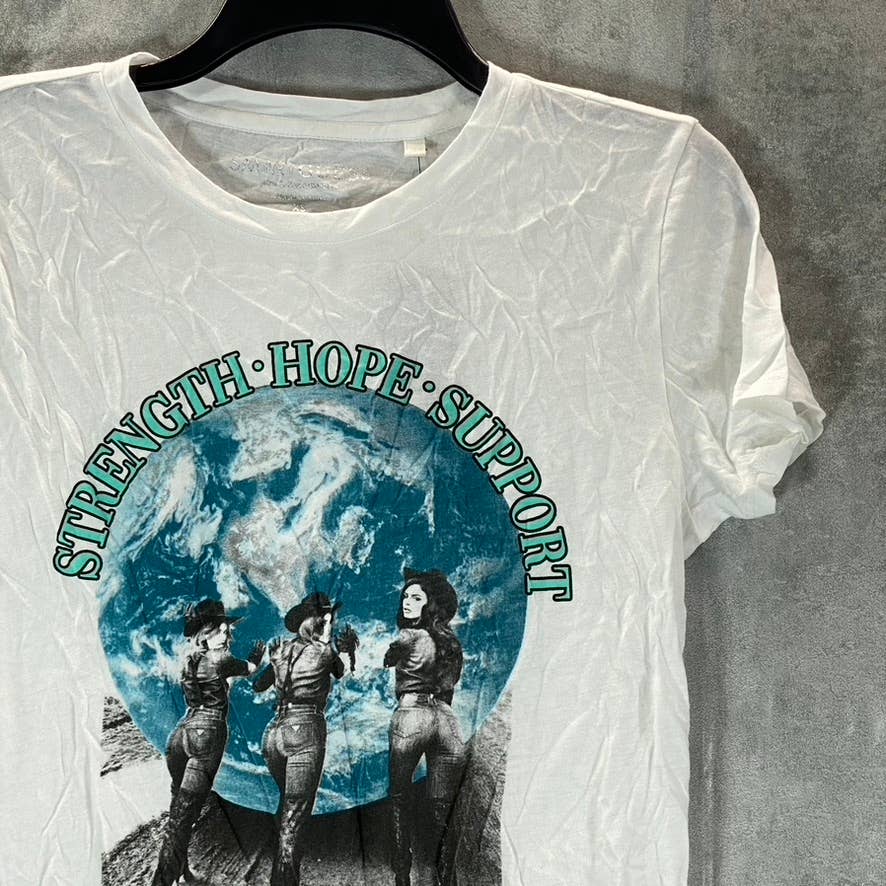 GUESS Women's Pure White Earth Graphic Crewneck Short-Sleeve T-Shirt SZ XS