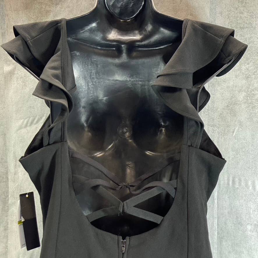 CITY STUDIO Juniors' Black Ruffle Cap-Sleeve X-Back Sheath Mini Dress SZ 17
