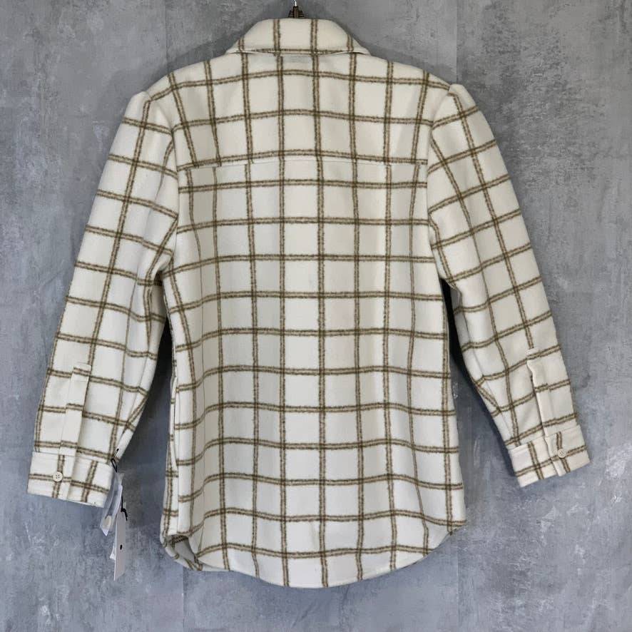 TREASURE & BOND Ivory Carsonpane Plaid Puff Sleeve Shirt Jacket SZ M