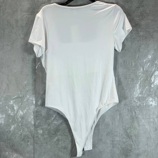 AND NOW THIS Women's White Square-Neck Cap Short-Sleeve Bodysuit SZ L