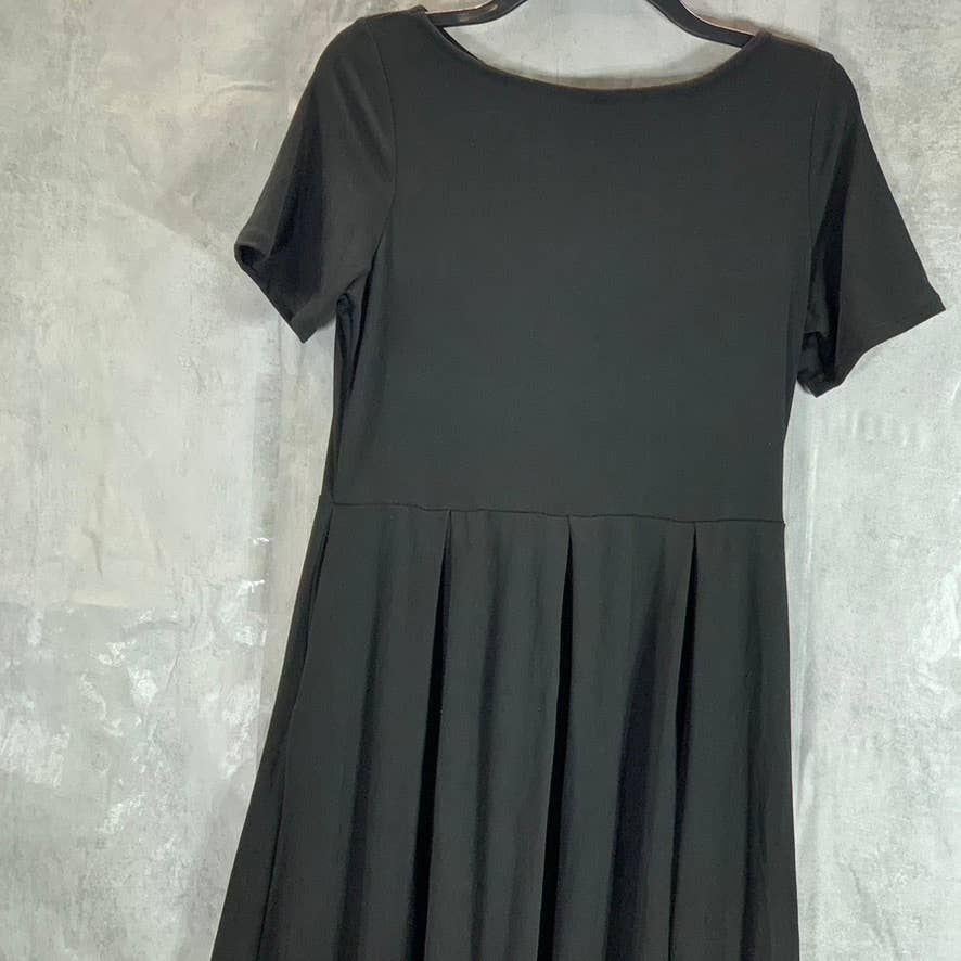 24SEVEN COMFORT APPAREL Women's Black Short Sleeve Pocket Detail Midi Dress SZ M