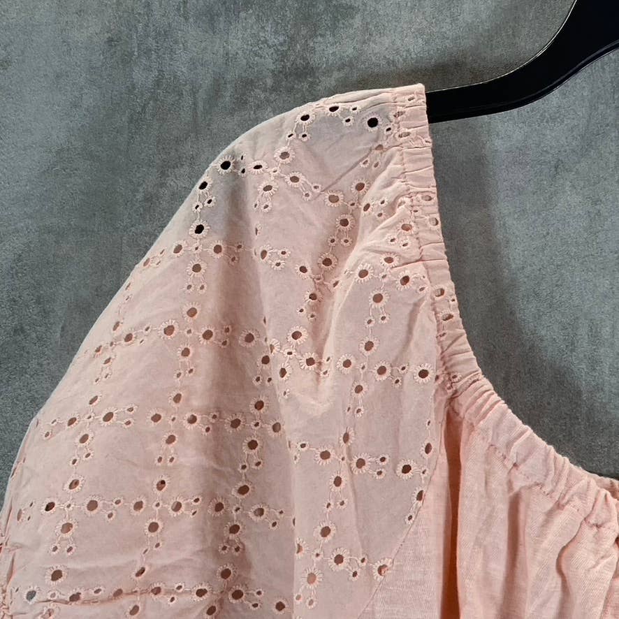 STYLE & CO Women's Soft Shell Off-The-Shoulder Eyelet Puff-Sleeve Button-Up Top