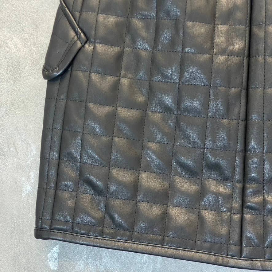 TOPSHOP Women's Solid Black Faux Leather Quilted Snap Front Mini Skirt SZ 4