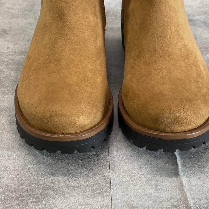 SUN+STONE Women's Tan Micro Kandy Round-Toe Lug-Sole Block-Heel Ankle Boots SZ 6