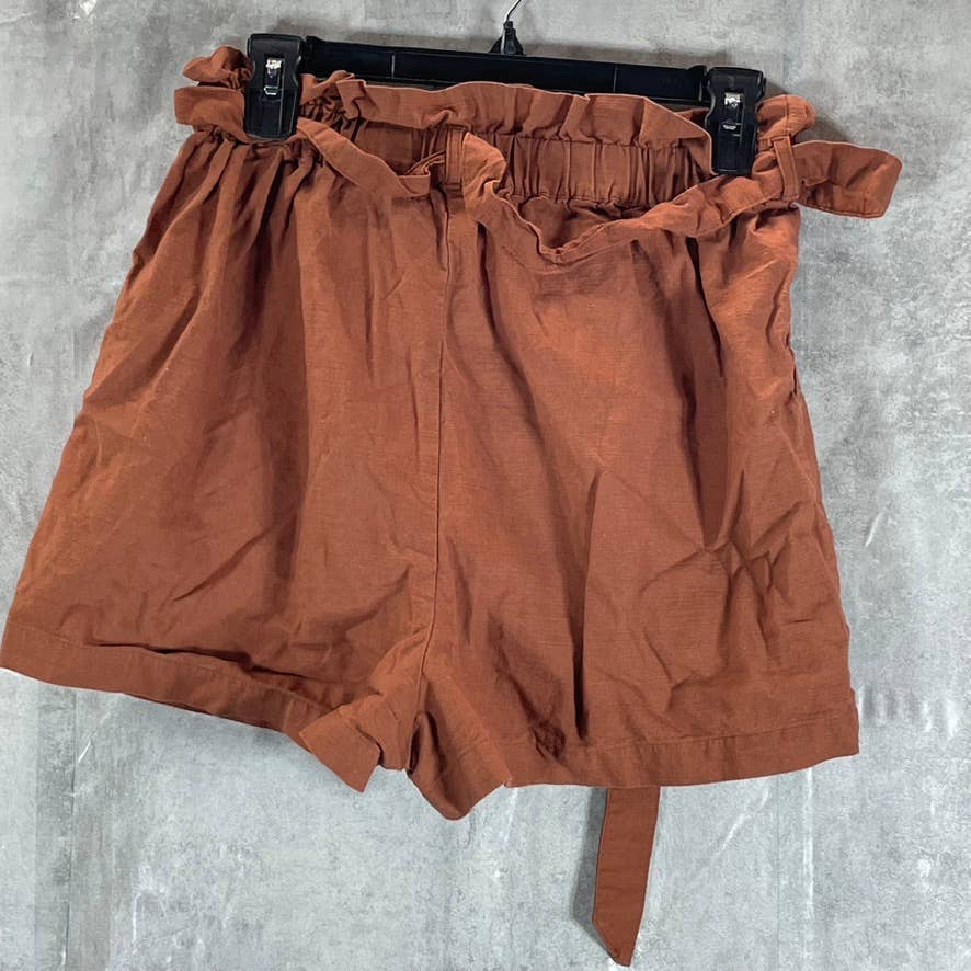 AND NOW THIS Women's Mocha Belted Paperbag Waist Pull-On Shorts SZ M