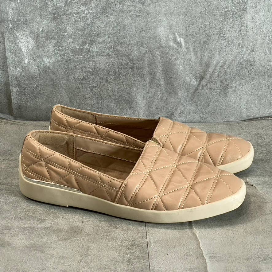 ALDO Women's Nude Quilten Leather Square-Toe Slip-On Sneakers SZ 8.5