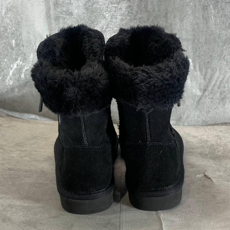 STYLE & CO Women's Black Leather Faux Fur Maevee Pull-On Winter Booties SZ 7
