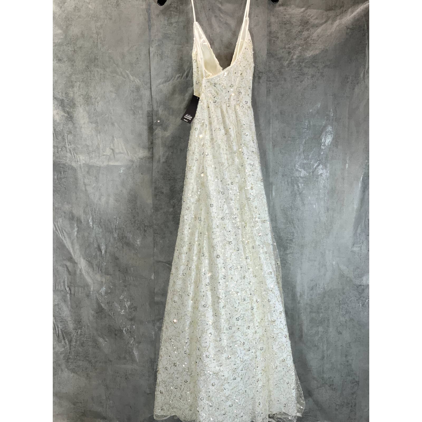 AIDAN By AIDAN MATTOX Women's Ivory Embroidered V-Neck Spaghetti Strap Ball Gown