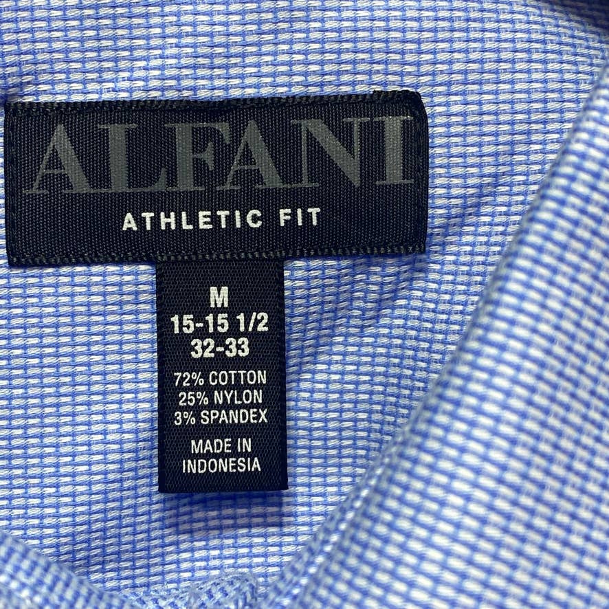 ALFANI Blue Athletic Fit Twill Textured Dress Shirt SZ M