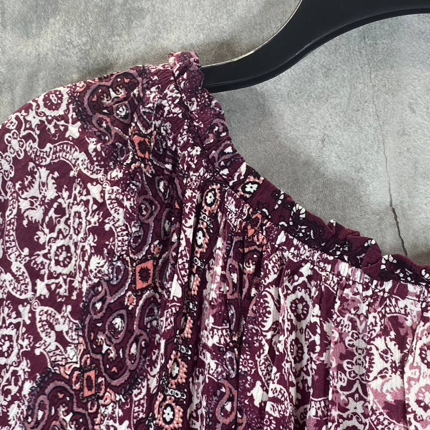 NY COLLECTION Women's Moroccan Red Printed Off-The-Shoulder Crepon Dress SZ M