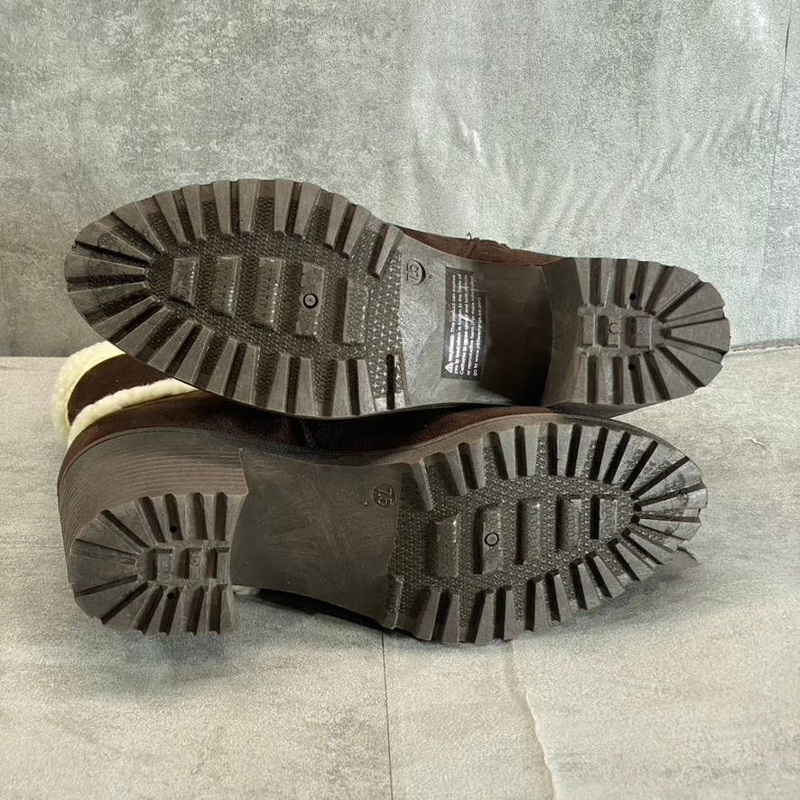 OLIVIA MILLER Women's Brown Faux-Sterling Trim Round-Toe Block-Heel Booties