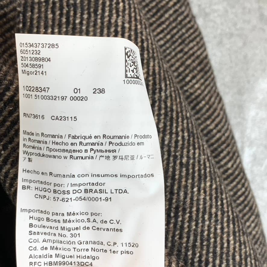 HUGO BOSS Men's Brown Slim-Fit Migor Patterned Stretch 3-Button Overcoat SZ 44R