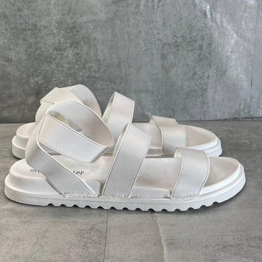 OLIVIA MILLER Women's White Nicola Stretchy Ankle Strap Slide Flat Sandals SZ 9