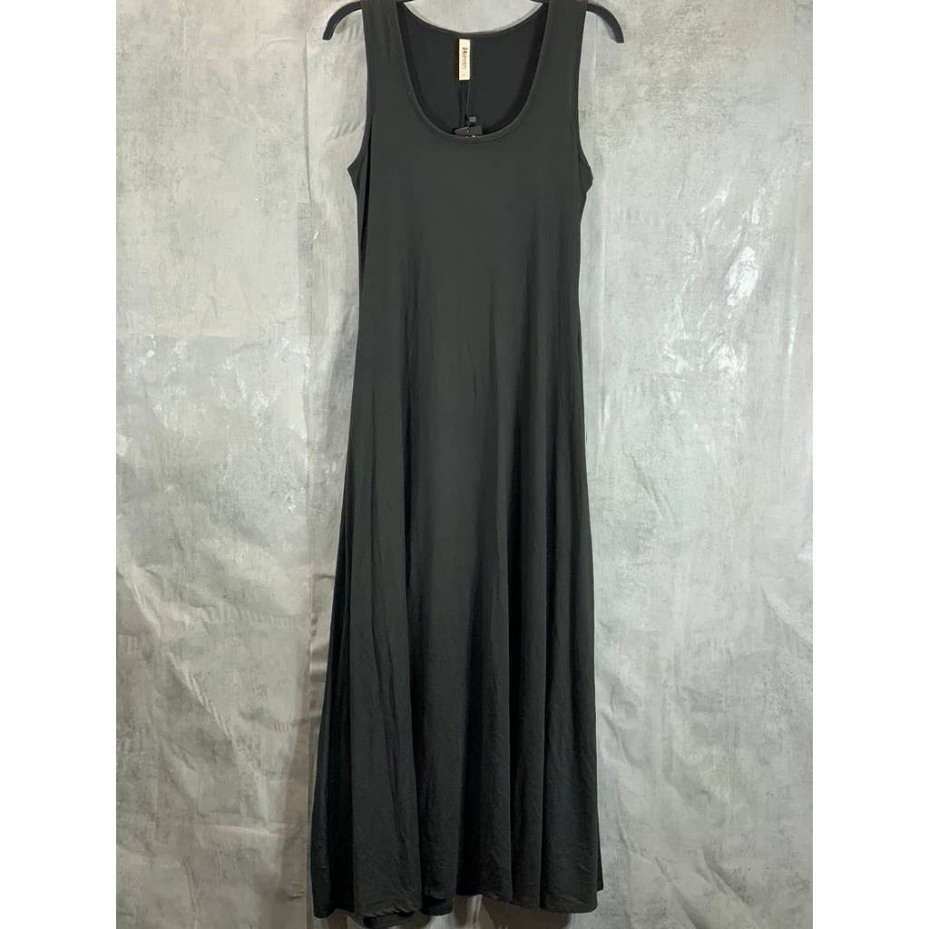 24SEVEN COMFORT APPAREL Women's Solid Black Scoop-Neck Sleeveless Maxi Dress SZL