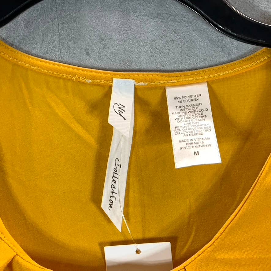 NY COLLECTION Women's Golden-Tone Glow Scoop-Neck Hardware Elbow Balloon Sleeve