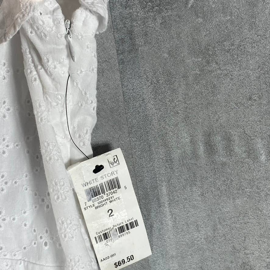 BAR III Women's Bright White Eyelet Ruched V-Neck Flutter Short Sleeve Dress