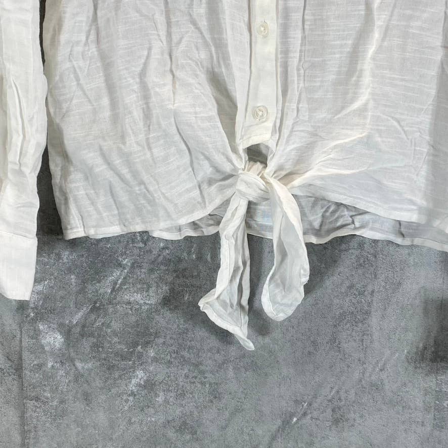 INC INTERNATIONAL CONCEPTS Women's Bright White Tie-Front Button-Up Top SZ S