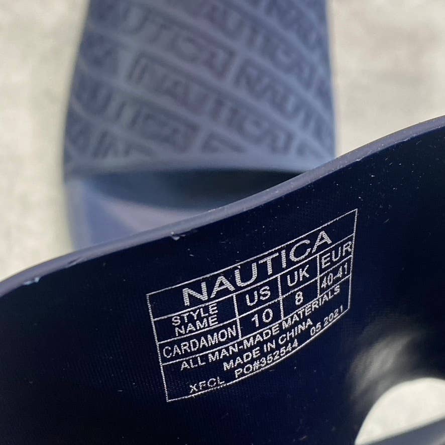 NAUTICA Women's Navy Cardamon Logo Embossed Round-Toe Slide Sandals SZ 10