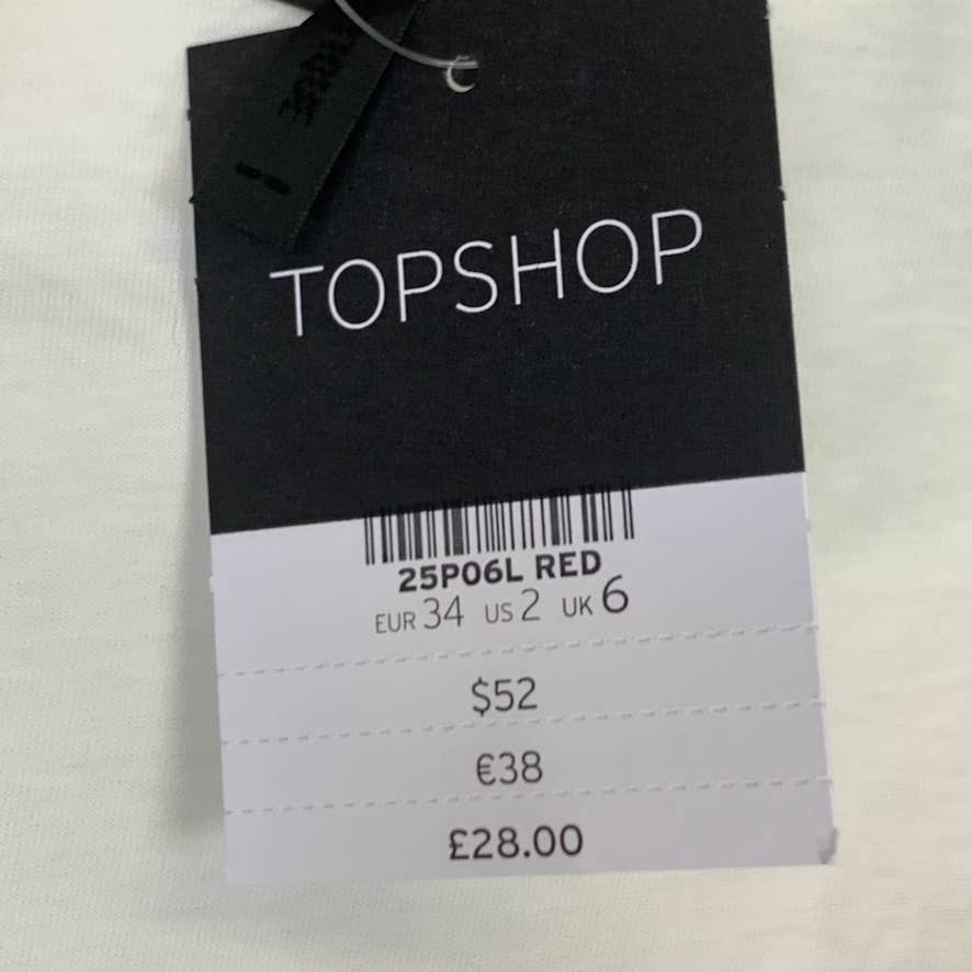 TOPSHOP BOUTIQUE Women's Cream Crewneck Pleat Detail Short Sleeve Tee SZ 2