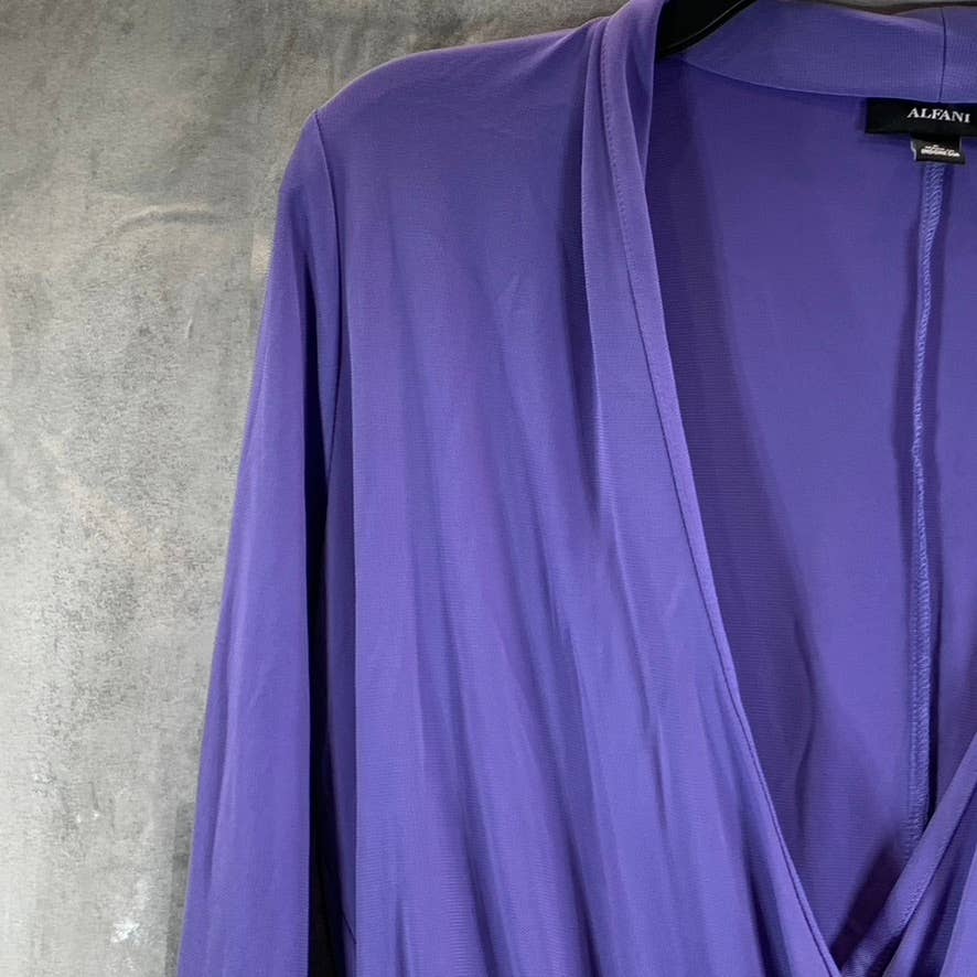 ALFANI Women's Corsican Blue Surplice Faux-Wrap Long-Sleeve Top SZ S