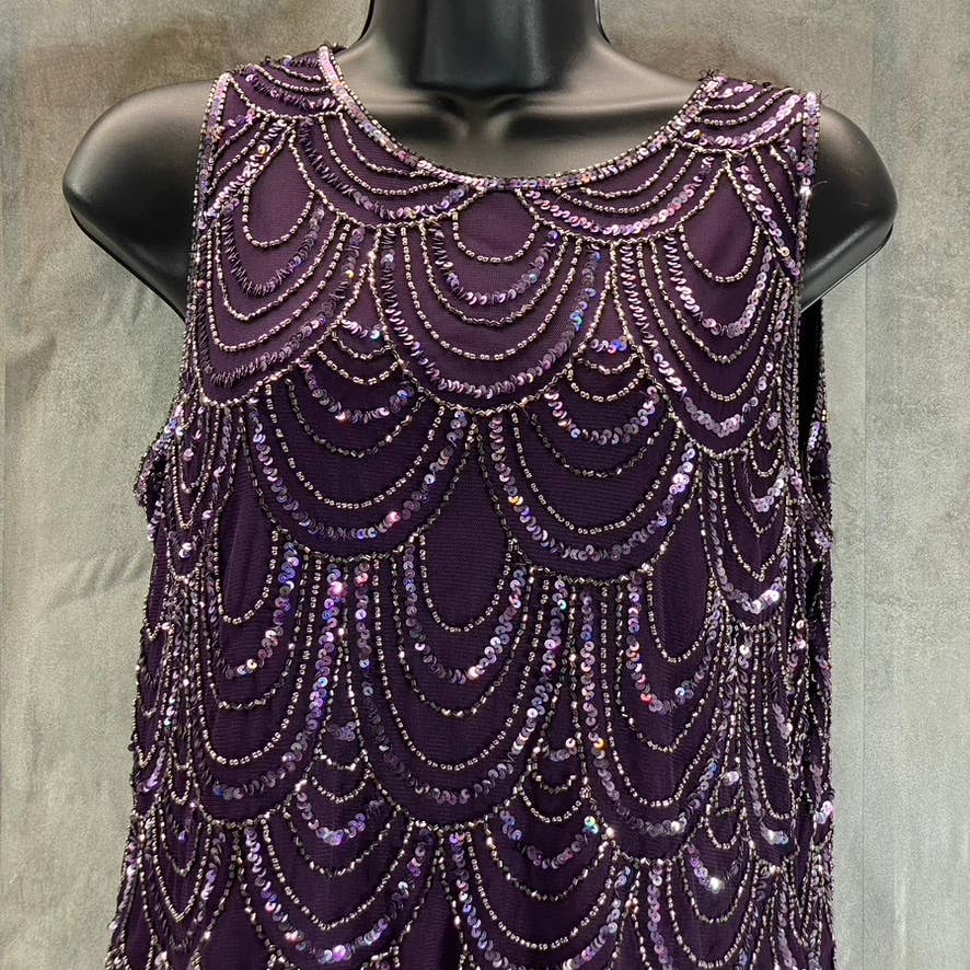 J KARA Women's Plum Beaded Embellished Sleeveless A-Line Maxi Gown SZ 14