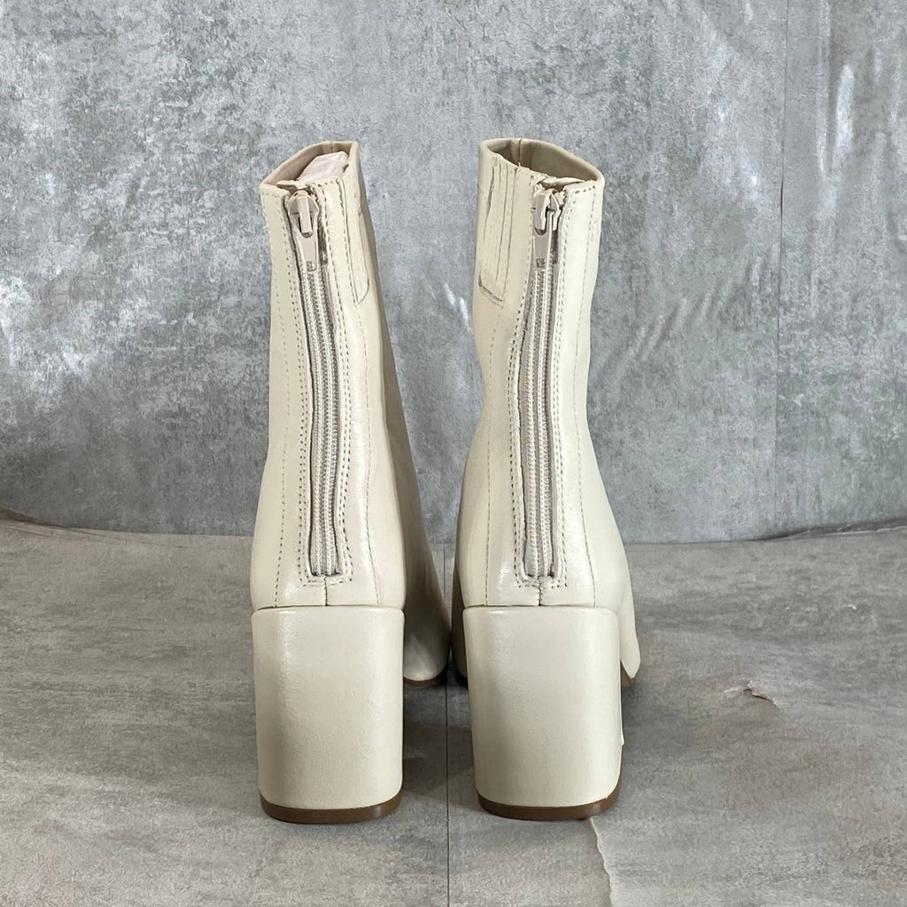 AQUA Women's Bone Leather Julie Square-Toe Block-Heel Booties SZ 6