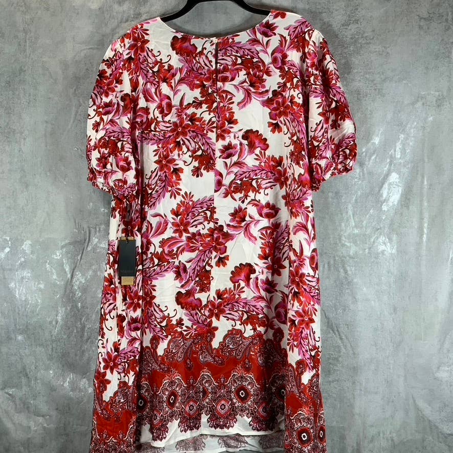 MAREE POUR TOI Women's Plus Red Printed Bubble Sleeve Knee-Length Dress SZ 20