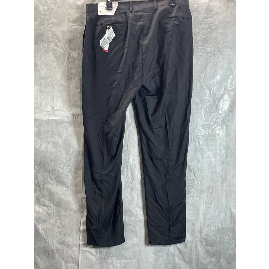 CALVIN KLEIN Men's Solid Black Slim-Fit Flat Front Dress Pants SZ 38X32