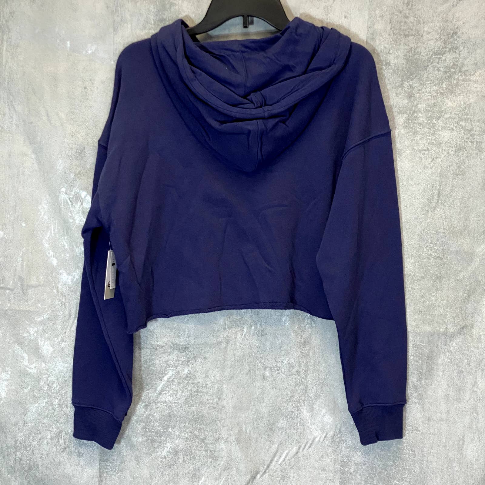 BP. Women's Navy New York Cutoff Graphic Long Sleeve Pullover Hoodie SZ S
