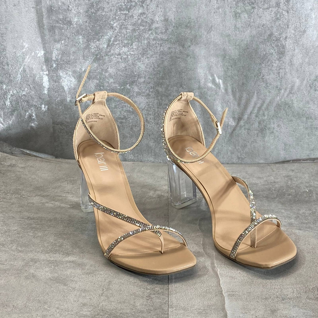 BAR III Women's Silver Bling Rhinestone Blakke Square-Toe Sandals SZ 7