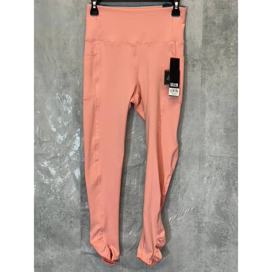 KAY UNGER Women's Peach Ruched Cuff High-Waist Media Pocket Pull-On Athletic Legging SZ M