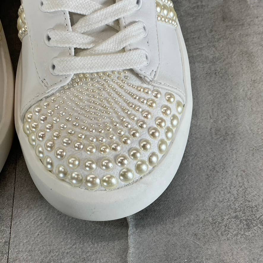 INC Women's White Imitation Pearl Embellished Alleni Lace-Up Sneakers SZ 5.5