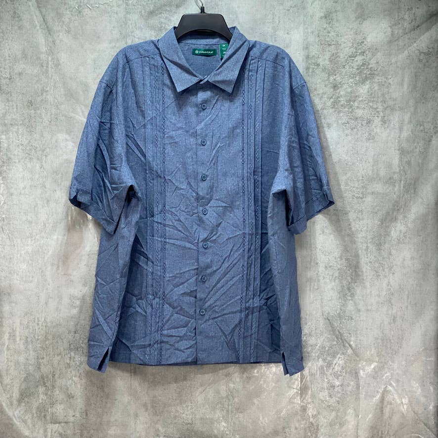 CUBAVERA Big & Tall Blue Pintuck Embroidered Chambray Short Sleeve Shirt SZ 2X