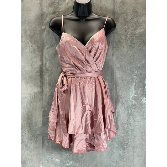 B. DARLIN Juniors' Rose Blush Satin Spaghetti Strap Faux Wrap Tiered Dress SZ5/6