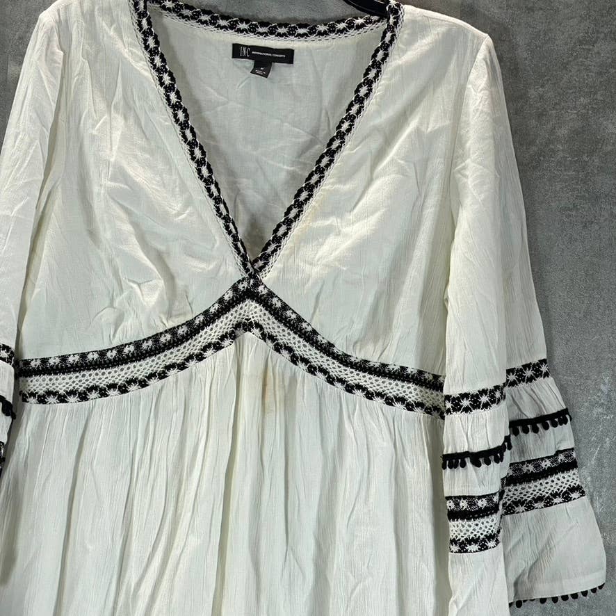 INC INTERNATIONAL Women's Bright White V-Neck 3/4 Bell Sleeve Mini Dress SZ M