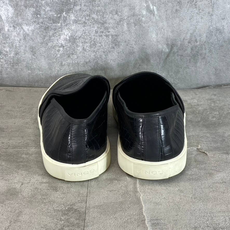 VINCE. Women's Black Leather Blair Croc-Embossed Slip-On Sneakers SZ 9.5
