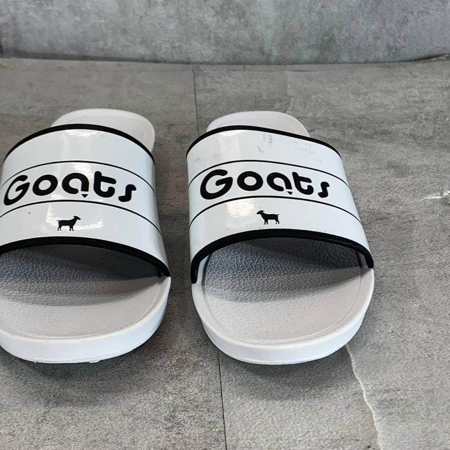 GOATS Big Kid's White/Black The Slide Logo Slide Sandals SZ 2.5