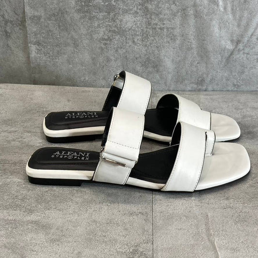 ALFANI Step N' Flex Women's White Baclinii Toe-Loop Cushioned Flat Slide Sandals