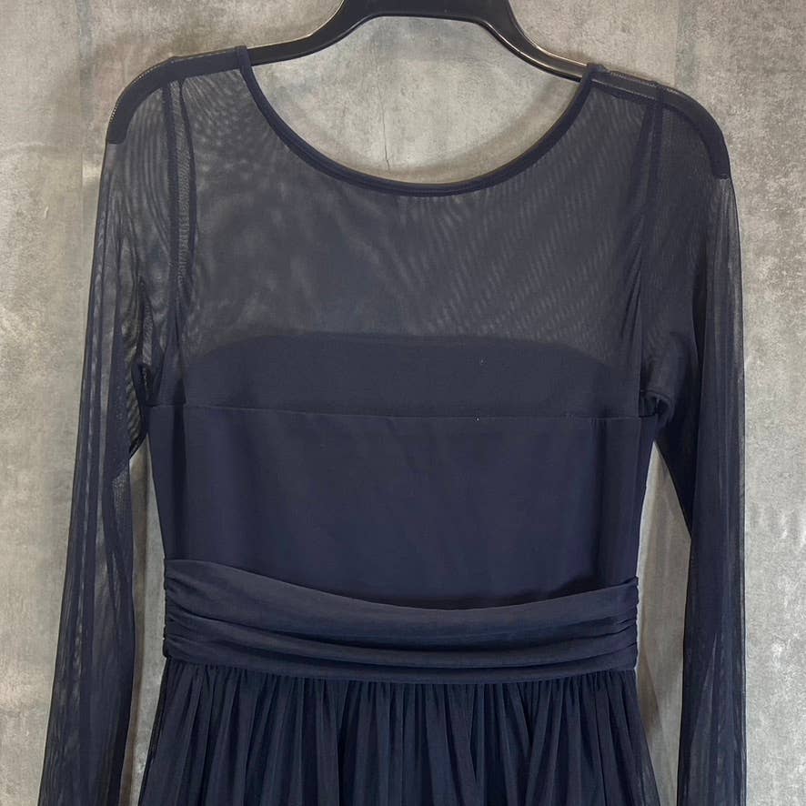 BETSY & ADAM Women's Navy Bailey Illusion Trim Long-Sleeve Fit & Flare Midi