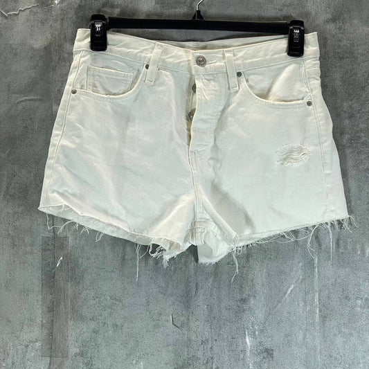 HUDSON Jeans Women's White Denim Lori High-Rise Frayed-Hem Cutoff Shorts SZ 27