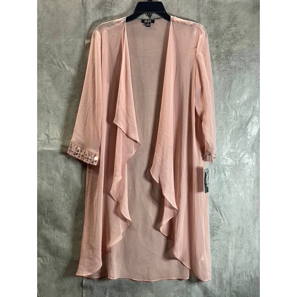 SLNY Women's Faded Rose Bead Embellished Cuff 3/4 Sleeve Drape Jacket SZ10