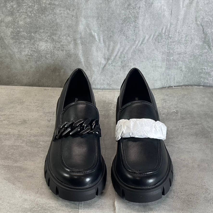 MADDEN GIRL Women's Black Hoxtonn Chain Lug Sole Block-Heel Loafers SZ 8.5