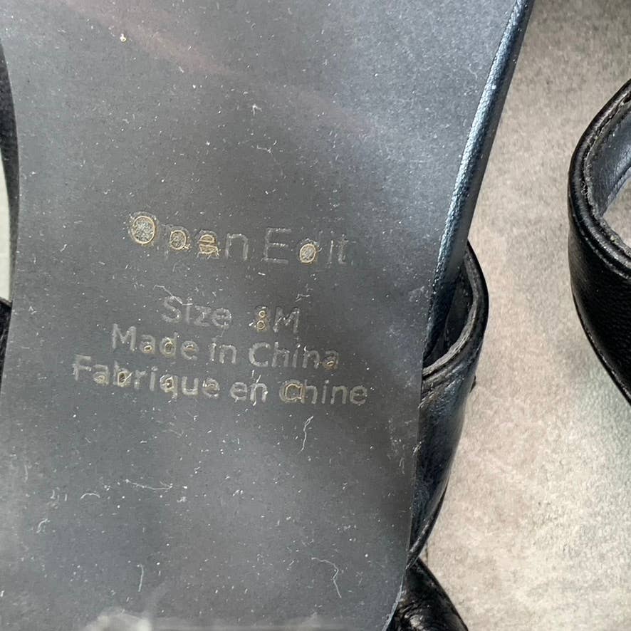 OPEN EDIT Women's Black Addison Ankle-Strap Square-Toe Sandals SZ 8