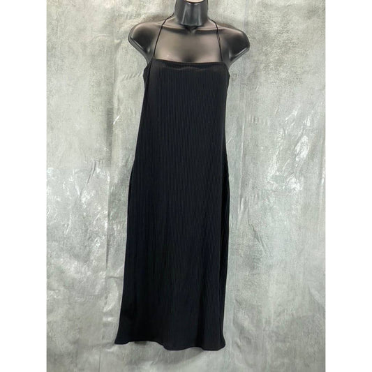 BAR III Women's Deep Black Straight-Neck Bungee-Strap Ribbed Dress SZ XL