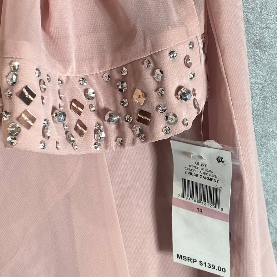 SLNY Women's Faded Rose Bead Embellished Cuff 3/4 Sleeve Drape Jacket SZ10