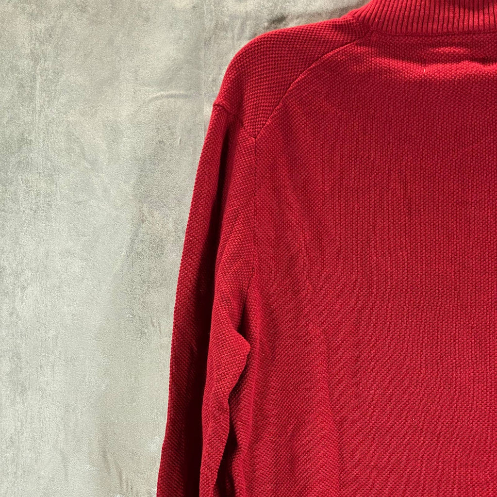 CLUB ROOM Men's Anthem Red Quarter-Zip Stand-Collar Textured Cotton Sweater SZ M