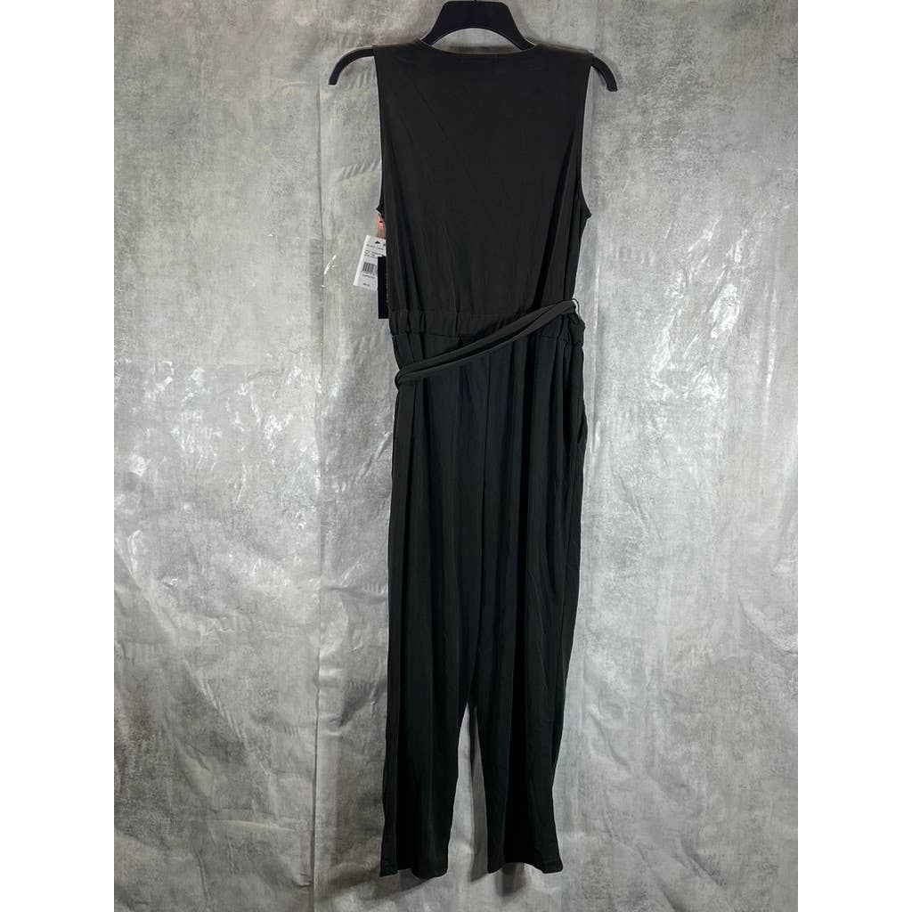 BLACK TAPE Women's Petite Dark Grey V-Neck Faux-Wrap Sleeveless Jumpsuit SZ P/M